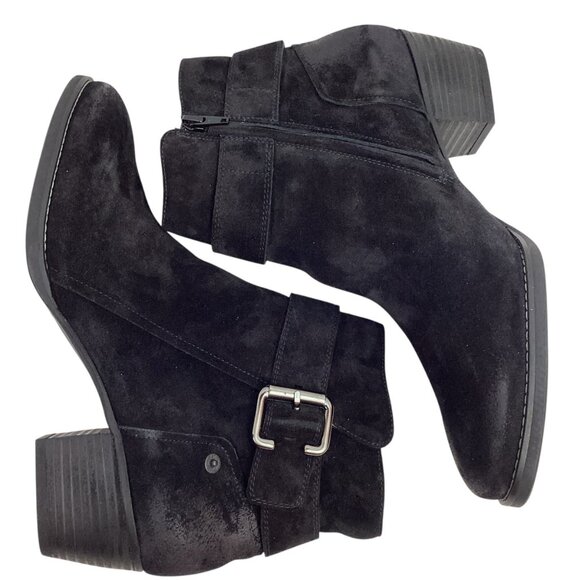 Paul Green Jano Moto Biker Womens 7.5 Suede Leather Ankle Boots Black - Picture 4 of 14